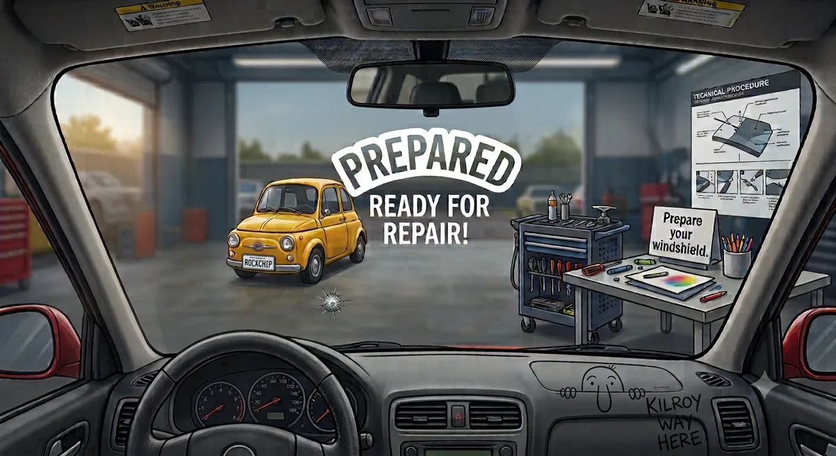 Preparing a windshield for professional rock chip repair